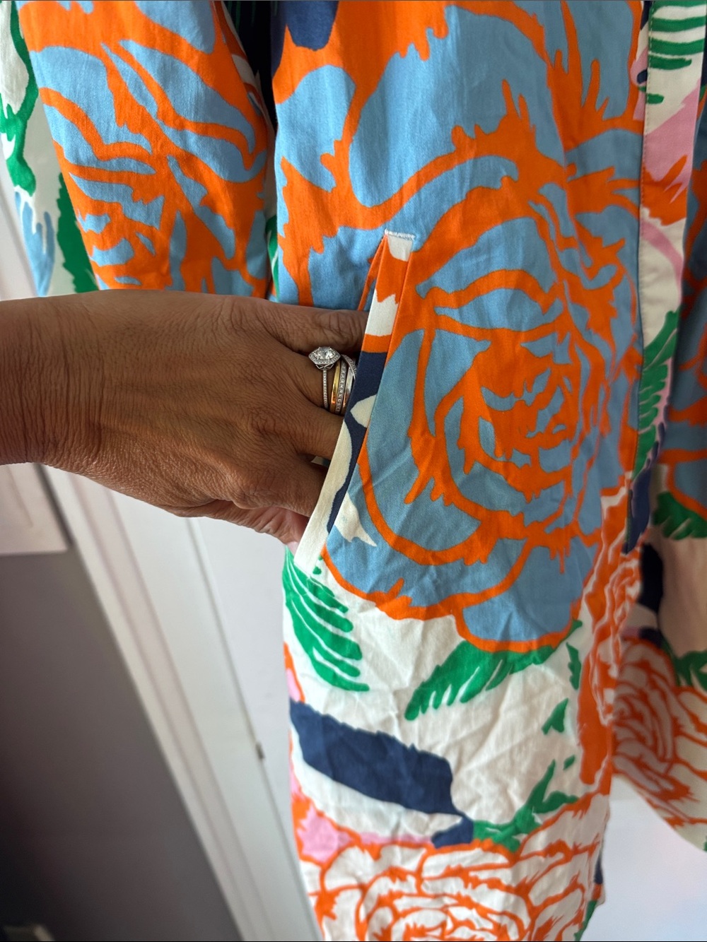 Figue Oversized Floral Shirt Dress in Orange & Blue - Picture 2 of 5